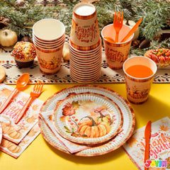 168-Piece Thanksgiving Disposable Paper Plates Dinnerware Set
