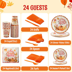 168-Piece Thanksgiving Disposable Paper Plates Dinnerware Set