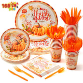 168-Piece Thanksgiving Disposable Paper Plates Dinnerware Set