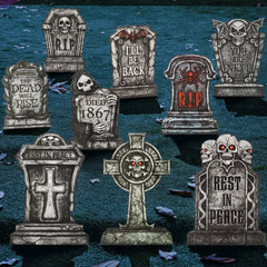 16" Halloween Tombstones Decorations, 9 Pcs