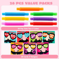 28 Packs Valentine's Day Nose Picking Cards with Pop Tubes for Kids
