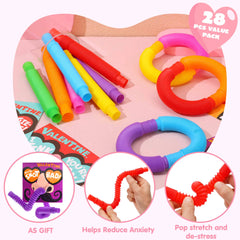 28 Packs Valentine's Day Nose Picking Cards with Pop Tubes for Kids
