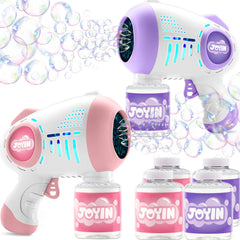 JOYIN 2 Kids Bubble Guns with 4 Bottles Solution, Automatic Bubble Machine Gun with 8 Holes for Kids, Adults, Summer Toys, Easter Basket Stuffers