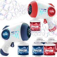 JOYIN 2 Kids Bubble Guns with 4 Bottles Solution, Automatic Bubble Machine Gun with 8 Holes (Blue & Red)