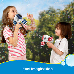JOYIN 2 Kids Bubble Guns with 4 Bottles Solution, Automatic Bubble Machine Gun with 8 Holes (Blue & Red)