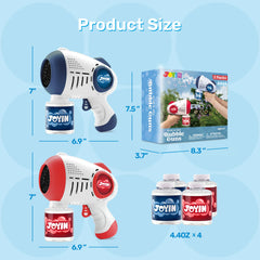 JOYIN 2 Kids Bubble Guns with 4 Bottles Solution, Automatic Bubble Machine Gun with 8 Holes (Blue & Red)