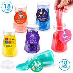 18 Science Slime Beakers with Valentine's Day Cards for Kids Classroom Exchange Gifts