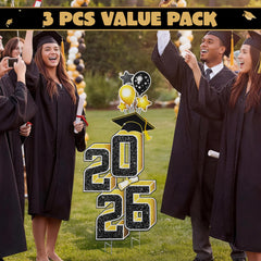 2.8FT Graduation Black & Gold Yard Sign Class of 2026, Graduation Decorations for High School College Graduation Supplies