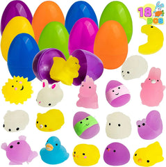 18-Pack Glow-in-the-Dark Mochi Squishy Toys with Prefilled Easter Eggs for Egg Hunts