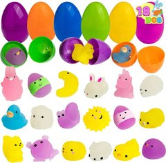 18-Pack Glow-in-the-Dark Mochi Squishy Toys with Prefilled Easter Eggs for Egg Hunts