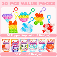 18Pcs Kids Valentines Cards with push bubble Bubble Keychain Toy-Classroom Exchange Gifts