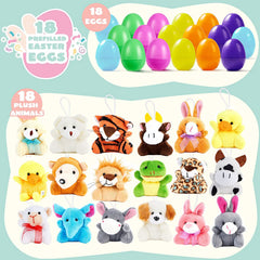 18-Piece Plush Animal Toys in Prefilled Easter Eggs, 2.23 Inches