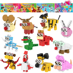 24 Pack Valentine's Day Cards with Animal Building Blocks - Party Favor Toys