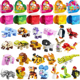 Valentine's Day Animal Building Blocks Heart Boxes with Cards for Kids