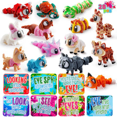 28 Pcs Kids Valentine's Day Cards with 3D Printed Mini Big Eyes Toys