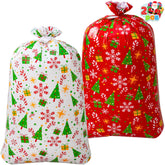 2-Pack Large Red & White Christmas Holiday Plastic Gift Bags