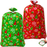 2-Pack Large Red & Green Christmas Holiday Plastic Gift Bags