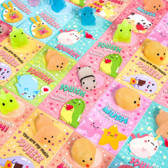 28 Glitter Mochi Squishy Toys with Valentine's Cards for Classroom Exchange