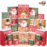 24 Pack Christmas White Kraft Gift Bags