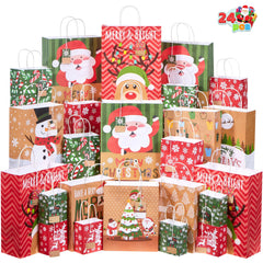 24 Pack Christmas White Kraft Gift Bags