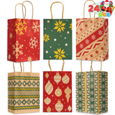 24 Pack Christmas Kraft Paper Gift Bags - Holiday Goody Bags
