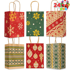 24 Pack Christmas Kraft Paper Gift Bags - Holiday Goody Bags