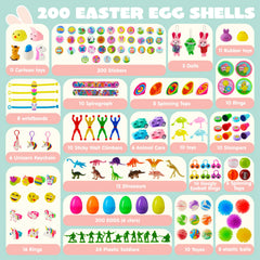 200 Prefilled Easter Eggs with Toys & Stickers, Easter Party Favors for Kids