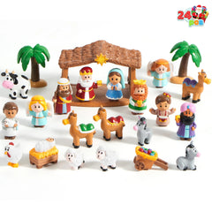 24 PCS Christmas Nativity Playset Figurines for Kids Toddlers Xmas Gift