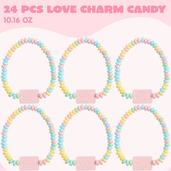 24PCS Valentine's Day Bracelet Candy, Individually Wrapped Color Snacks for Kids