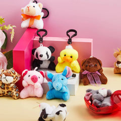 24 Animal Plush Toy Keychains in Heart Box with Valentine's Day Cards for Kids Classroom Exchange Gifts