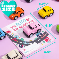 24Pcs Kids Valentine's Cards with Pull Back Car Toys - Classroom Exchange Gifts