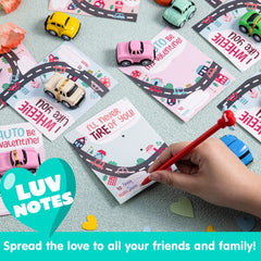 24Pcs Kids Valentine's Cards with Pull Back Car Toys - Classroom Exchange Gifts