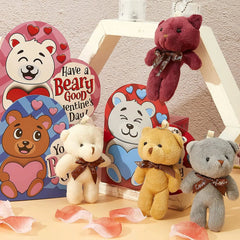 24 Kids Valentine's Cards with Mini Bear Plush Keychains in Boxes - Classroom Exchange Gifts
