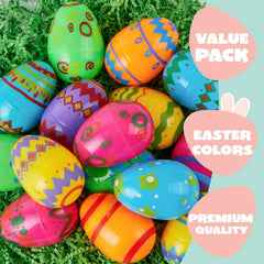 24 Pcs 3.15" Printed Empty Easter Eggs for Hunt & Party