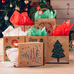 24-Pack Christmas Gift Bags, 6 Designs, Kraft Foil, 7x9x3.5 Inches