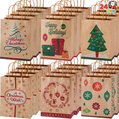 24-Pack Christmas Gift Bags, 6 Designs, Kraft Foil, 7x9x3.5 Inches