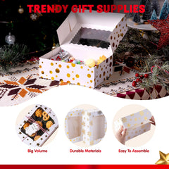 24 Pcs Gold Foil Christmas Cookie Boxes with Windows, 9" x 6.2" x 3"