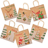 24-Pack Christmas Kraft Gift Bags with Assorted Holiday Prints