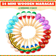 24-Piece Cinco de Mayo Mini Wooden Maracas for Kids