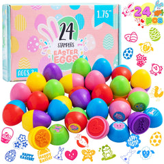24 Pcs Easter Egg Stampers Self Inking Toys for Egg Hunt, Party Favors & Classroom Prizes