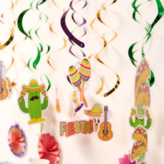 24-Pack Mexican Fiesta Hanging Swirl Decorations for Taco Bar Party