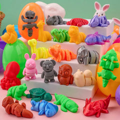 24 Pcs Prefilled Easter Eggs with 3D Printed Articulated Toys, Party Favors for Kids