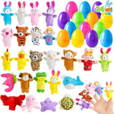 24 Pcs Prefilled Easter Eggs with Animal Finger Puppets for Kids Party & Hunt
