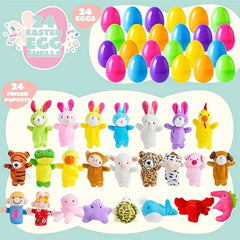 24 Pcs Prefilled Easter Eggs with Animal Finger Puppets for Kids Party & Hunt
