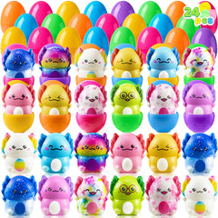 24 Prefilled Easter Eggs with Axolotl Squishy Toys for Egg Hunt, Party Favors & Basket Stuffers
