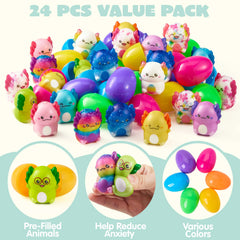 24 Prefilled Easter Eggs with Axolotl Squishy Toys for Egg Hunt, Party Favors & Basket Stuffers