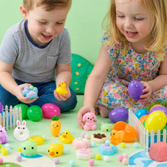 24 Prefilled Easter Eggs with Cute Mochi Squishy Toys for Egg Hunt, Basket Stuffers & Party Favors