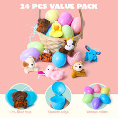 24 Prefilled Easter Eggs with Mini Plush Animal Toys for Kids