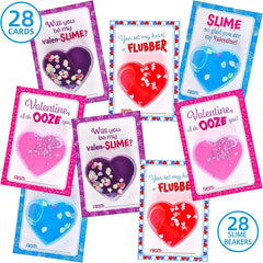 28 Heart-Shaped Slime with Valentine's Day Cards for Kids - Classroom Exchange Gifts