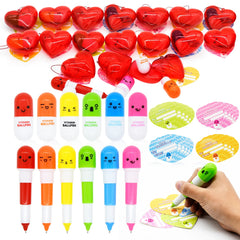 28-Piece Pill-Shaped Pen Set with Valentine's Day Cards for Kids' Classroom Exchange Gifts
